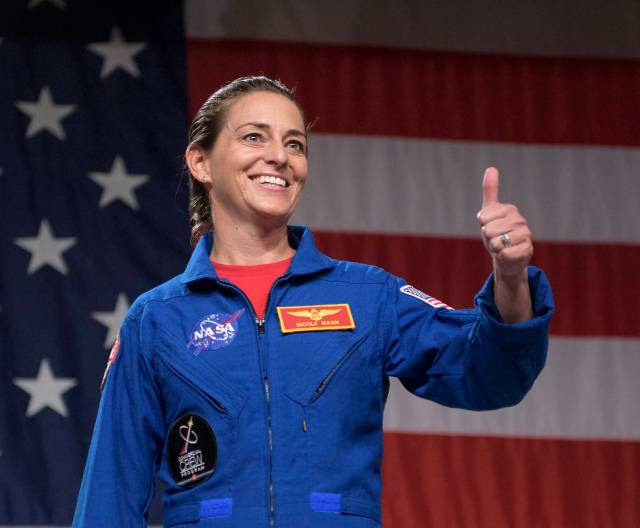 NASA astronaut Nicole Aunapu Mann is seen during a NASA event on Friday, Aug. 3, 2018 at NASA’s Johnson Space Center in Houston, Texas.