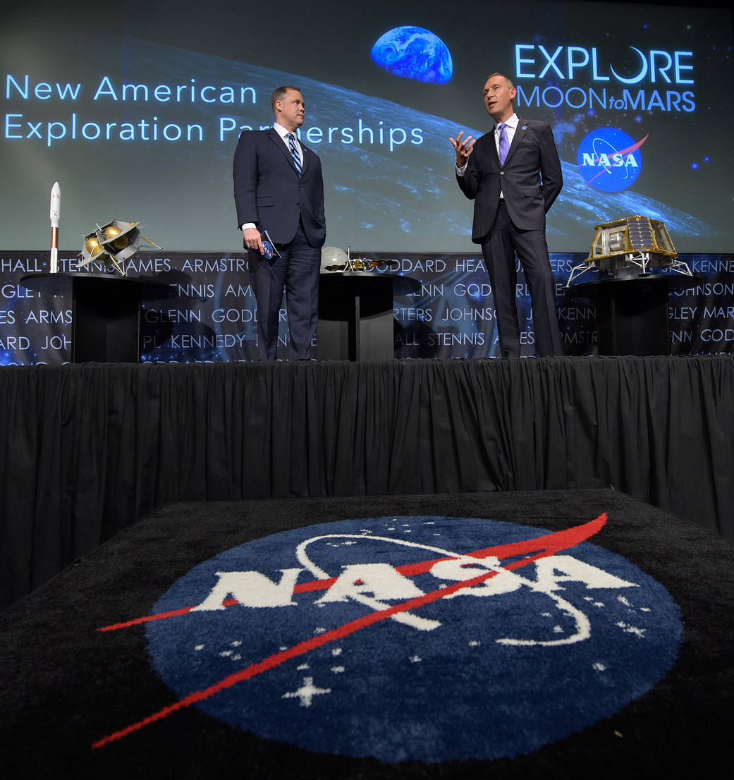 Administrator Bridenstine and AA Zurbuchen speak in auditorium