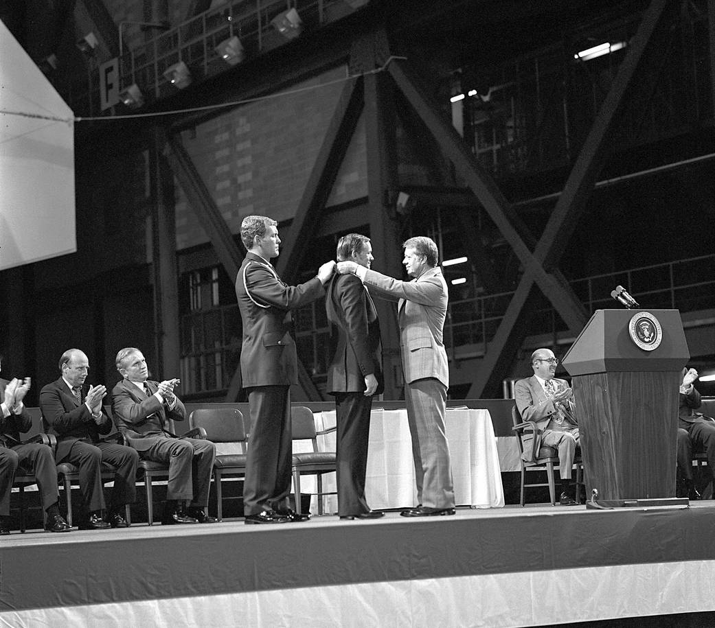 President Carter gives Neil Armstrong the Congressional Space Medal of Honor