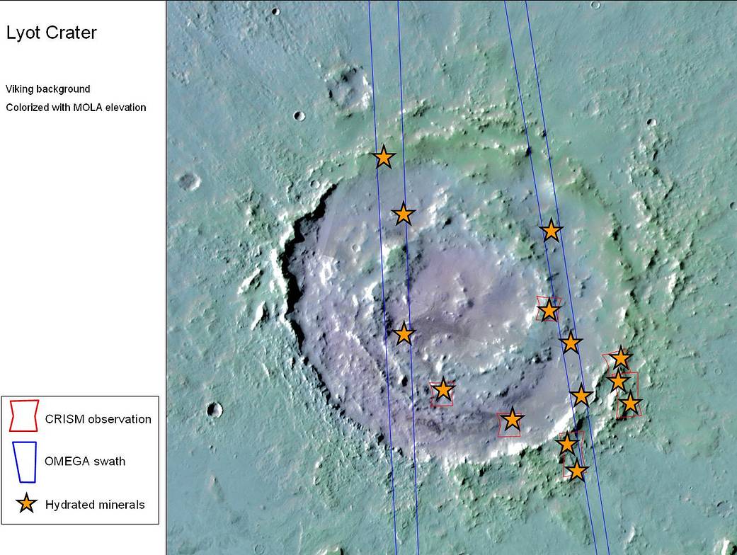 Hydrated Minerals Exposed at Lyot, Northern Mars