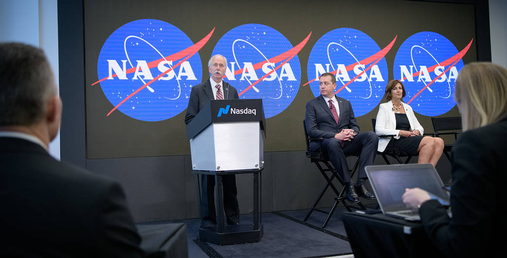NASA Associate Administrator for HEOMD William Gerstenmaier, left, NASA CFO Jeff DeWit, center, ISS Deputy Director Robyn Gatens