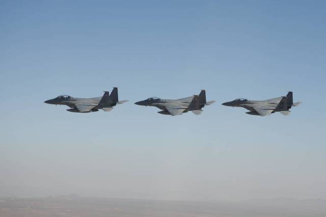 Trio of F-15D High-Performance Tactical Fighter Aircraft