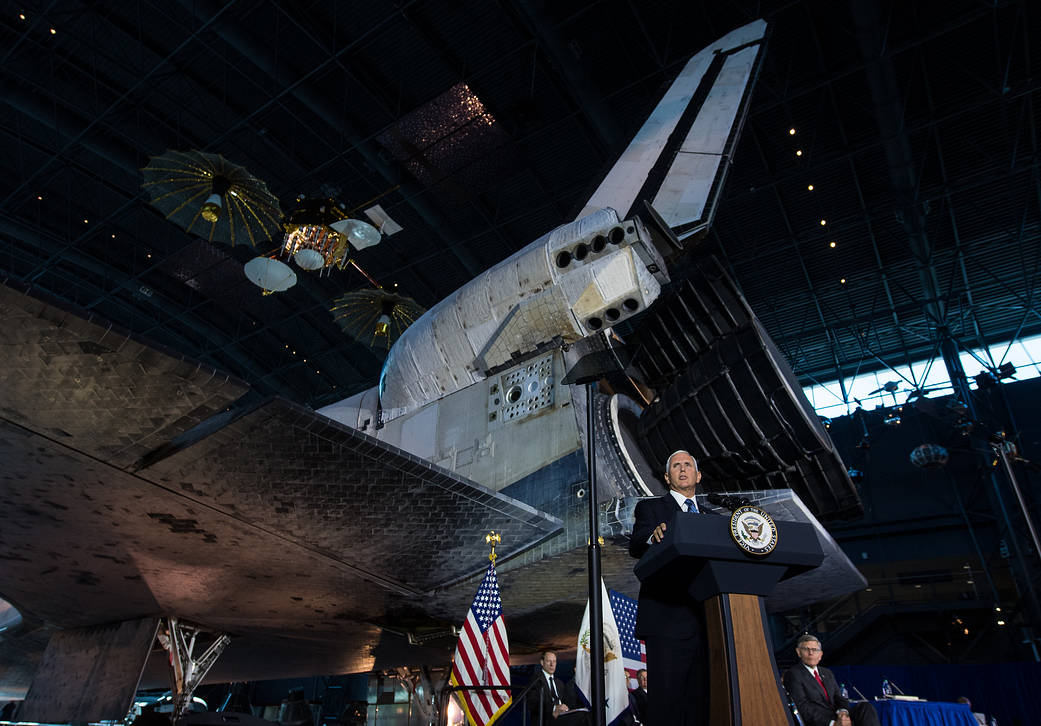 Vice President Mike Pence delivers opening remarks during the sixth meeting of the National Space Council, Aug. 20, 2019.