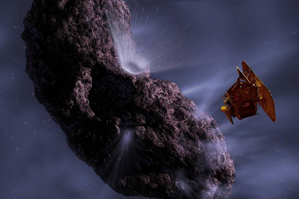 Illustration of Deep Impact spacecraft near comet