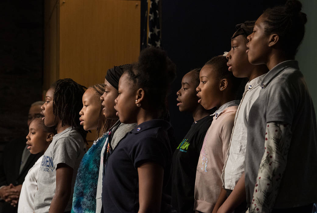 Amidon-Bowen Elementary School choir performs at the MLK Day of Service