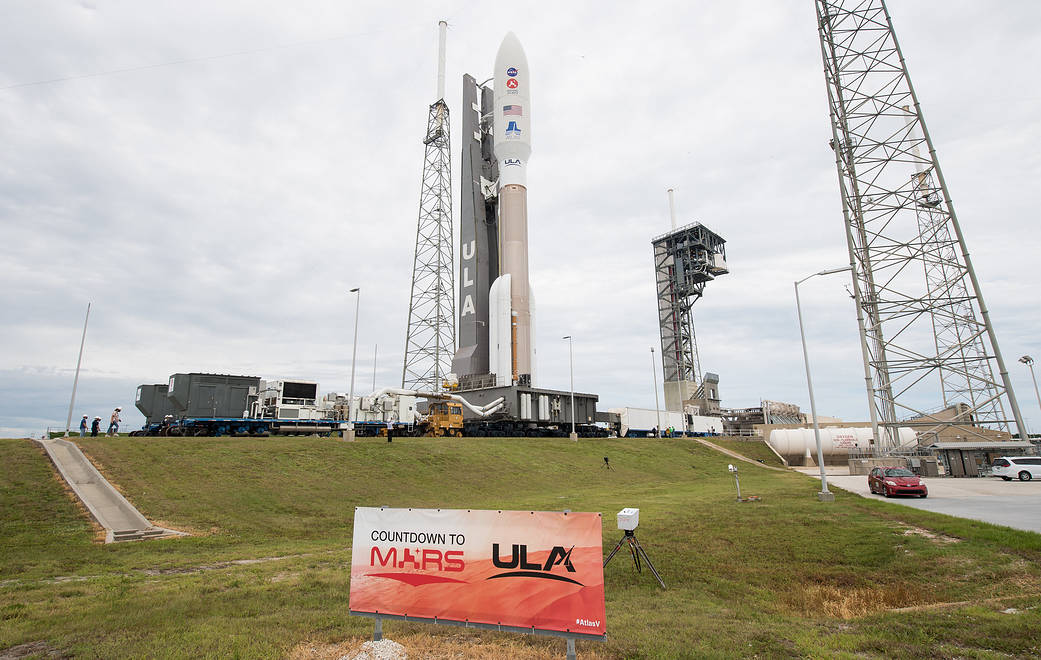 ULA Atlas V rocket with NASA’s Mars 2020 Perseverance rover onboard is seen as it's rolled to the pad