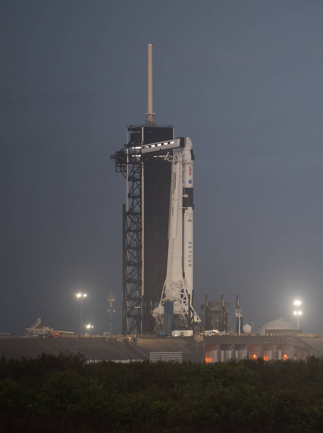 A SpaceX Falcon 9 rocket with the company's Crew Dragon spacecraft onboard is seen on the launch pad on Nov. 10, 2020.
