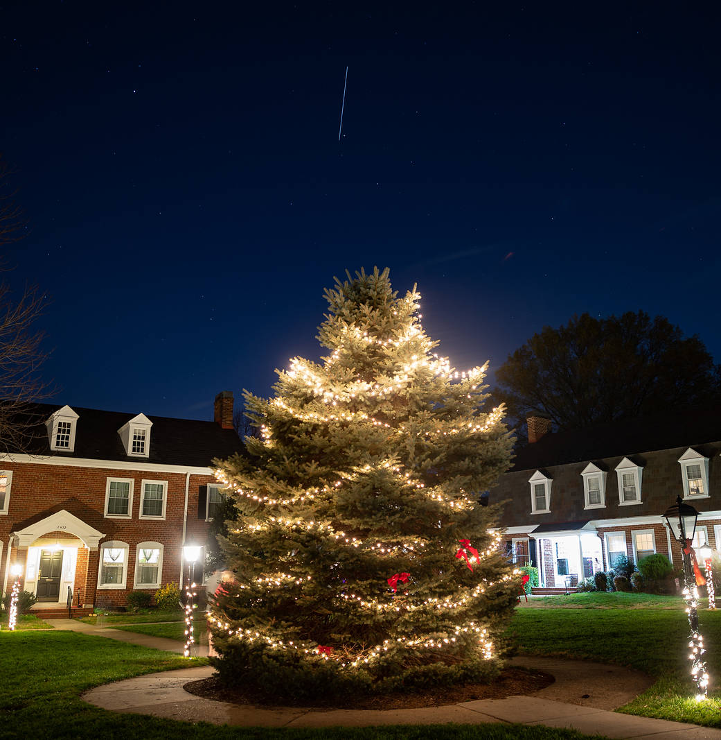 The International Space Station is seen in this 13 second exposure as it flies over Arlington, Virginia, Sunday, Dec. 6, 2020. 