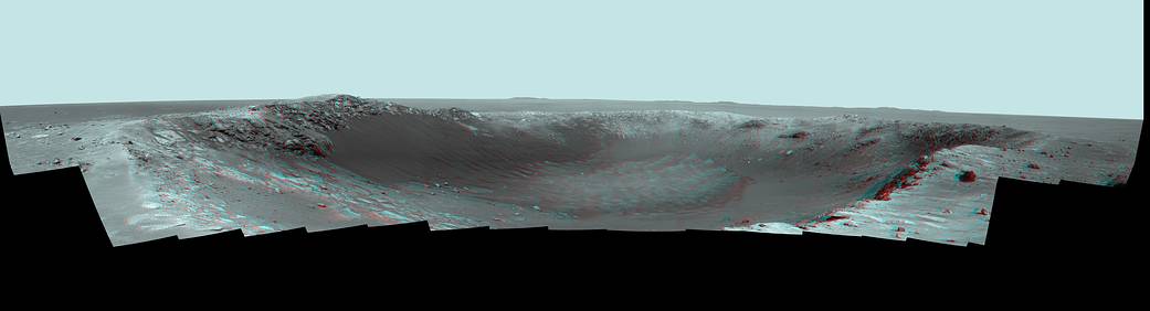 Stereo Panorama of 'Santa Maria' Crater for Opportunity's Anniversary