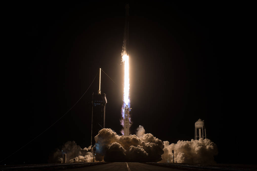 A SpaceX Falcon 9 rocket carrying the company's Crew Dragon spacecraft is launched on NASA’s SpaceX Crew-3 mission to the International Space Station, Wednesday, Nov. 10, 2021, at NASA’s Kennedy Space Center in Florida. 
