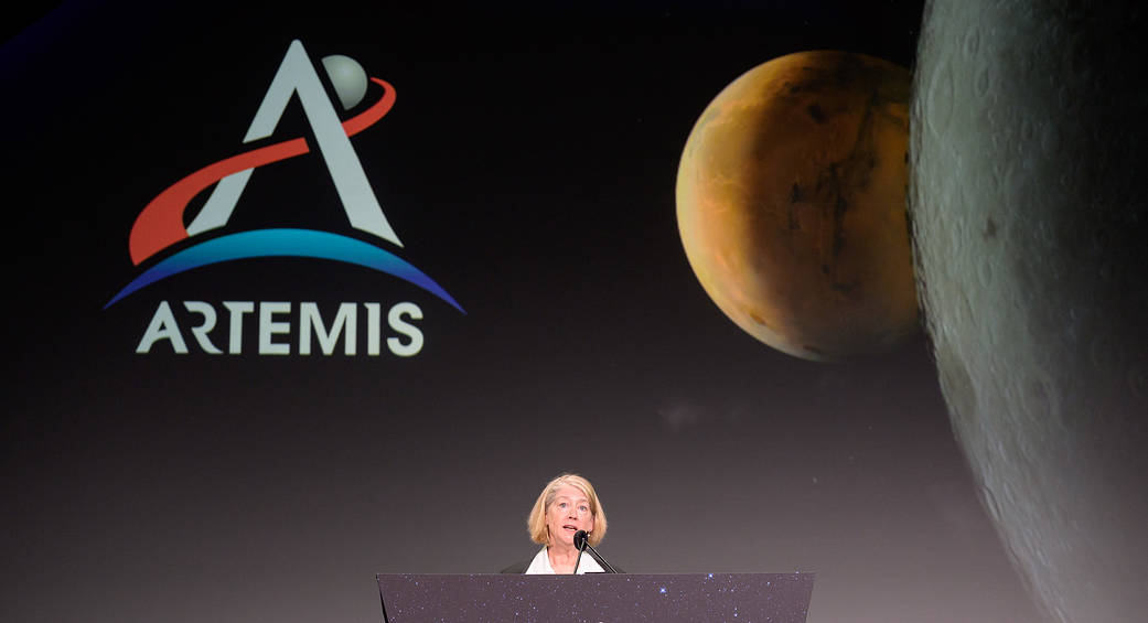 NASA Deputy Administrator Pam Melroy gives keynote remarks during the 37th Space Symposium, Tuesday, April 5, 2022, in Colorado Springs, Colorado. 