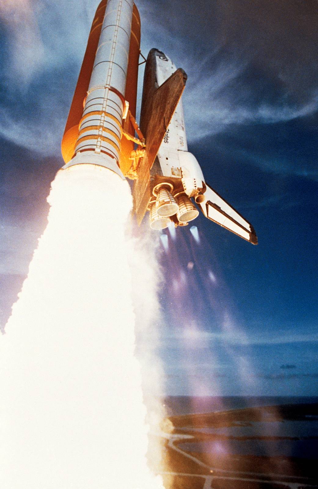 Shuttle Challenger launch on a week-long mission