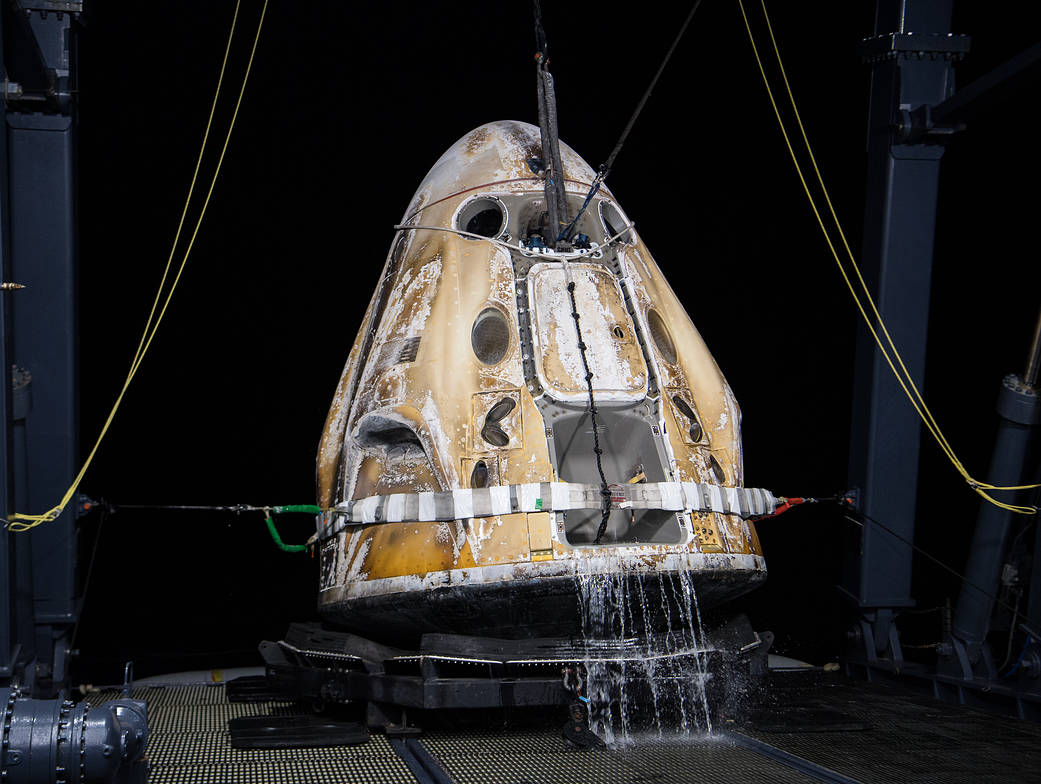 The SpaceX Crew Dragon Endurance spacecraft is seen shortly after it landed  in the Gulf of Mexico, off the coast of Tampa, Florida, Friday, May 6, 2022.