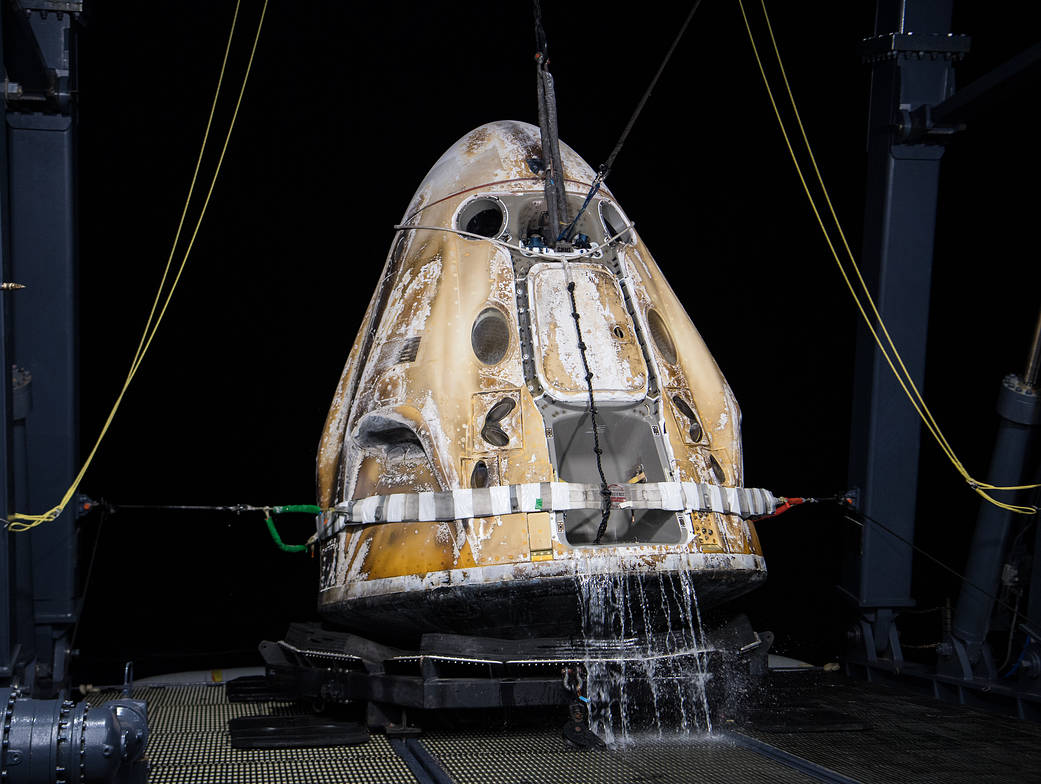 The SpaceX Crew Dragon Endurance spacecraft is seen shortly after it landed in the Gulf of Mexico, off the coast of Tampa, Florida, Friday, May 6, 2022.