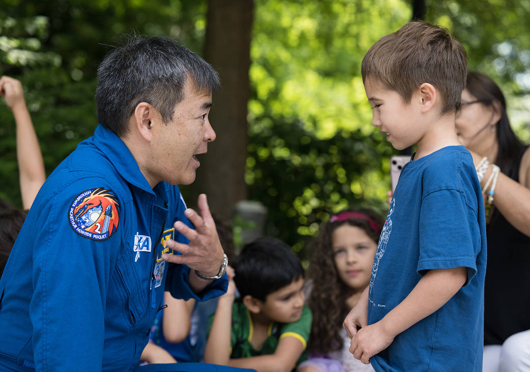 JAXA astronaut Akihiko Hoshide speaks with students during a visit to Arlington Science Focus Elementary School, Friday, June 10, 2022
