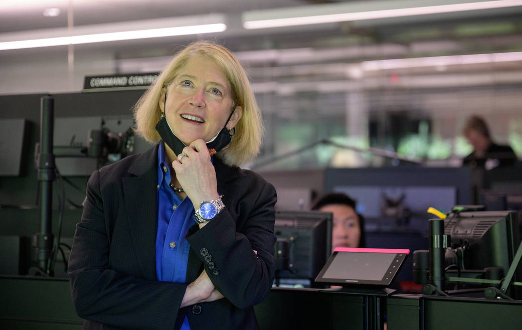 ASA Deputy Administrator Pam Melroy reacts to being shown some raw images from NASA’s James Webb Space Telescope during a tour of the Mission Operations Center, Wednesday, June 29, 2022, at the Space Telescope Science Institute (STScI) in Baltimore. 