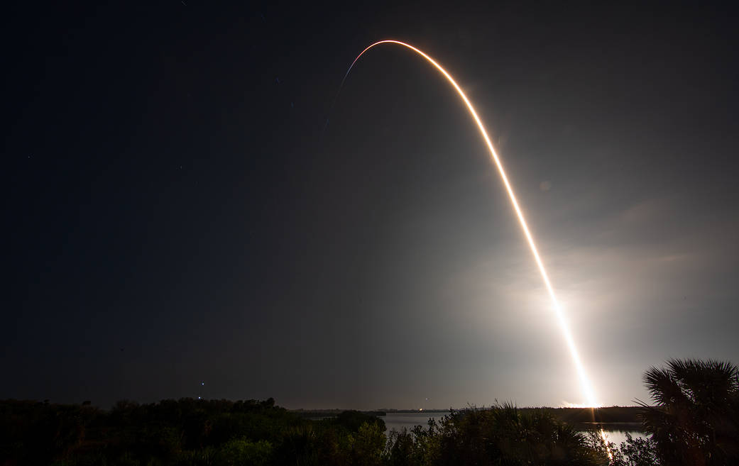 In this five-minute long exposure, a SpaceX Falcon 9 rocket carrying the company's Dragon spacecraft is launched on NASA’s SpaceX Crew-6 mission to the International Space Station on Thursday, March 2, 2023, at NASA’s Kennedy Space Center in Florida.