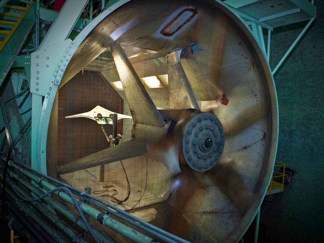 The X-48C Prototype inside the 12-Foot Low-Speed tunnel.