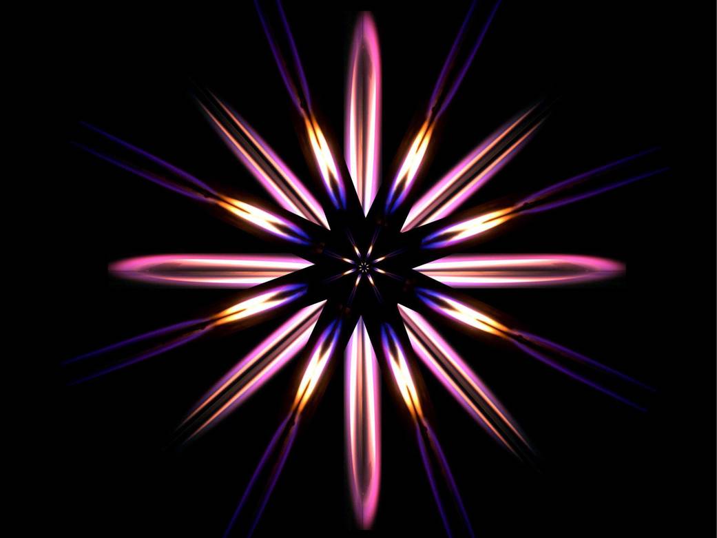Symmetrical twelve pointed starburst of blue, red and purple flame