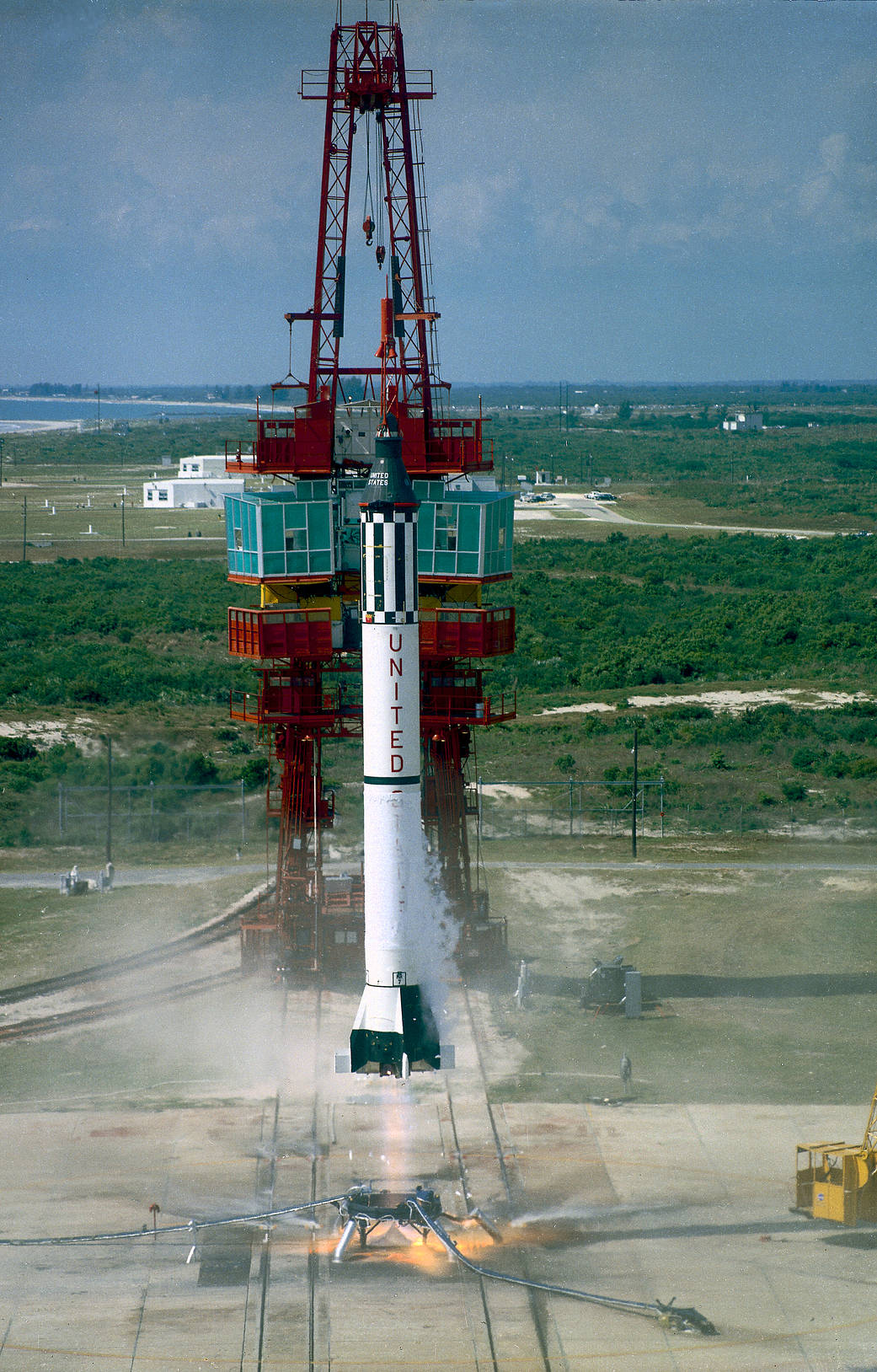 The launch of the Mercury-Redstone (MR-3), Freedom 7. MR-3 placed the first American astronaut, Alan Shepard, in suborbit on May