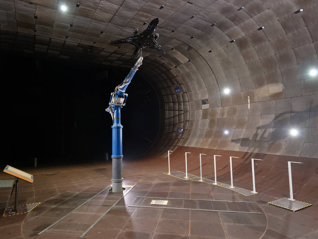 Testing of the California Polytechnic State University AMELIA Model inside a wind tunnel.