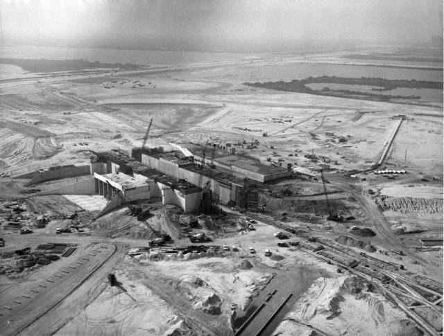 Facing southwest, this aerial view depicts early construction of Launch Pad 39A, one of two launch sites built for the Apollo Saturn V moon rocket.