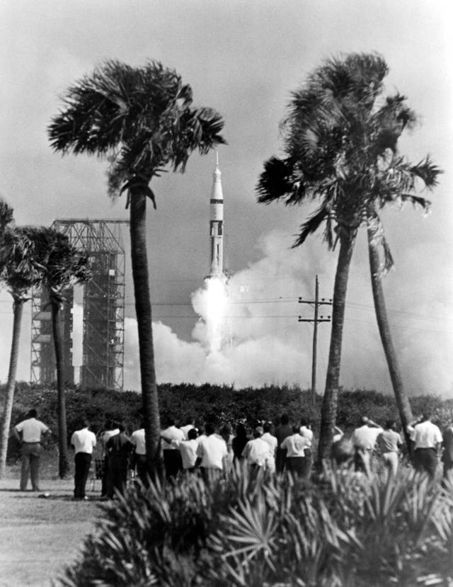 Liftoff of the Apollo 7 mission in 1968.