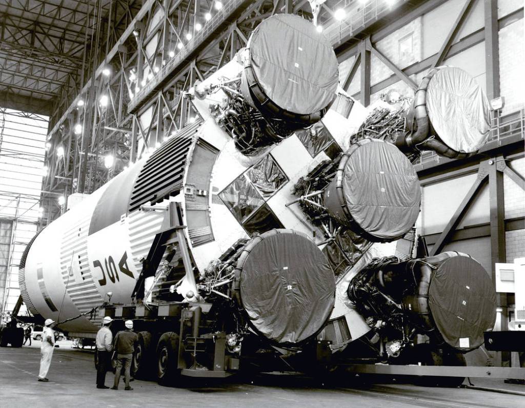 In 1969… Booster for Saturn V in Vehicle Assembly Building