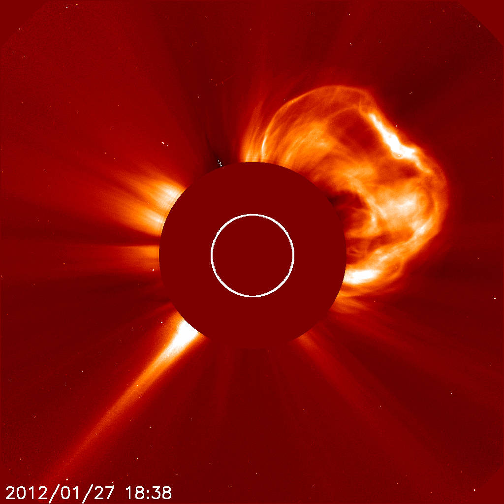 SOHO View of CME Following X1.8 Solar Flare on 01.27.2012