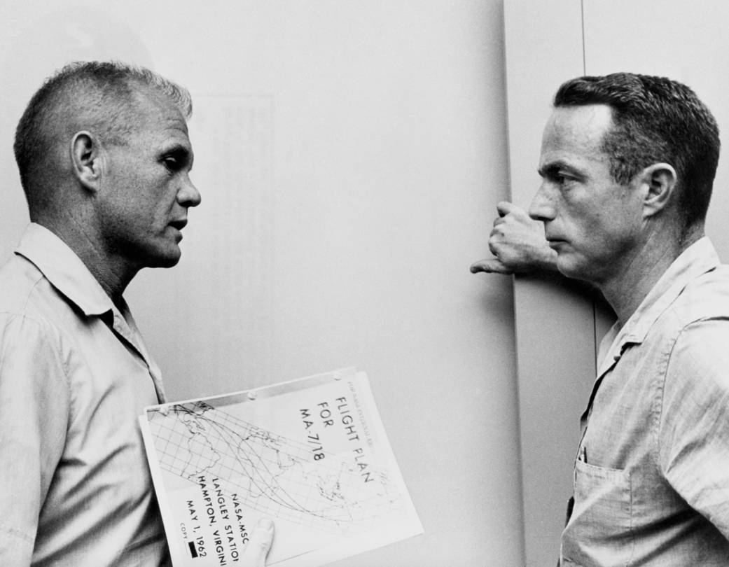 John Glenn and Scott Carpenter with flight plan