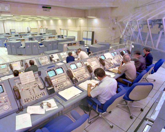 The move of space shuttle Columbia from the Vehicle Assembly Building to Pad A at Launch Complex 39 was monitored by shuttle team members in Kennedy's Launch Control Center Firing Room 1. 