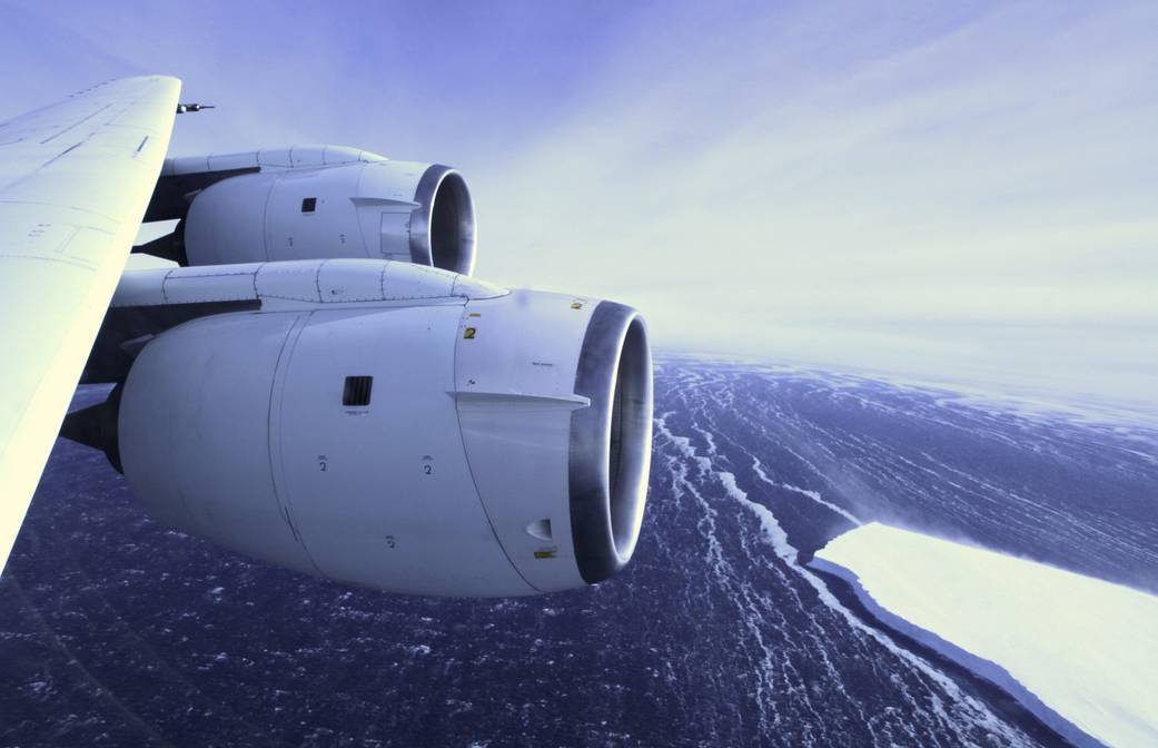 Pine Island Glacier ice shelf seen from NASA’s DC-8 during an IceBridge survey flight in 2011.