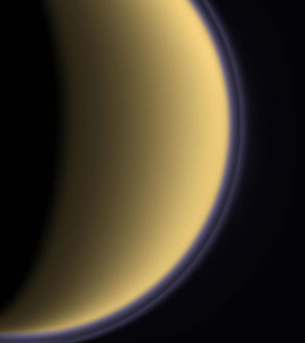Close view of horizon of Saturn's moon Titan