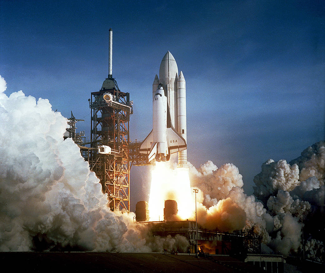 Space shuttle Columbia lifts off from Kennedy's Launch Pad 39A on the STS-1 mission on April 12, 1981.