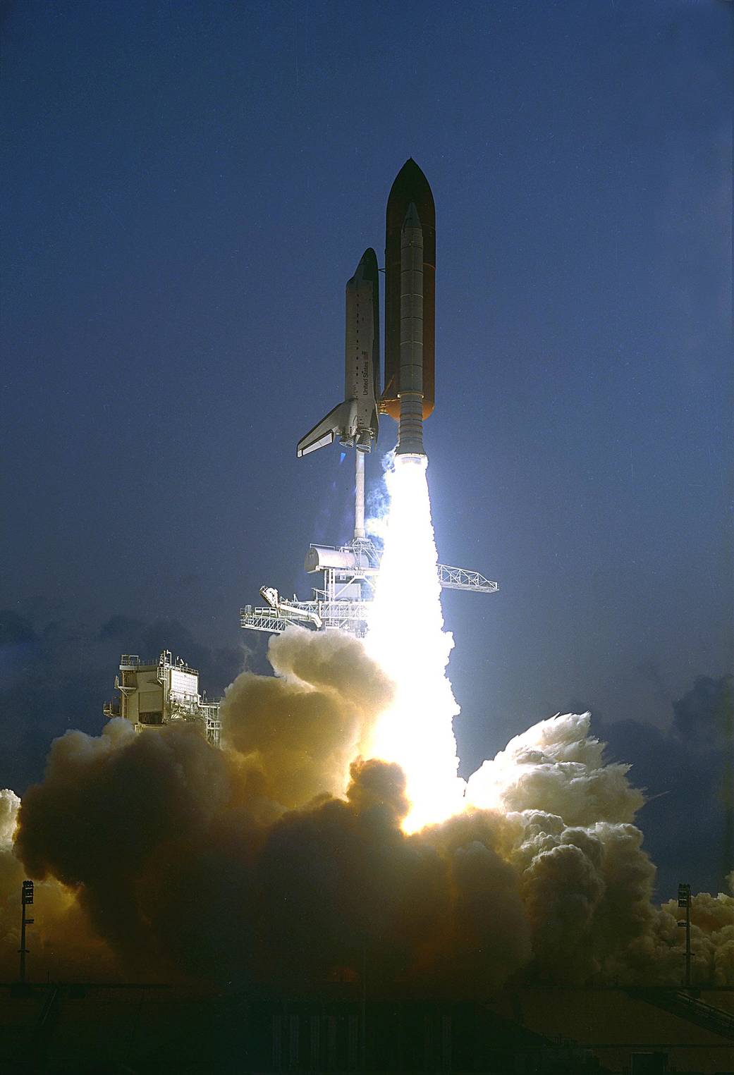Space shuttle Endeavour lifts off for the first time on May 7, 1992, for the STS-49 mission.