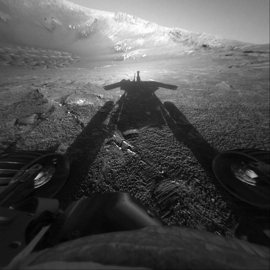 Shadow of Opportunity rover on Mars surface