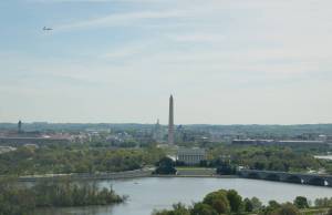 T-38 Aircraft Fly Over Washington DC with the Washington monument below.