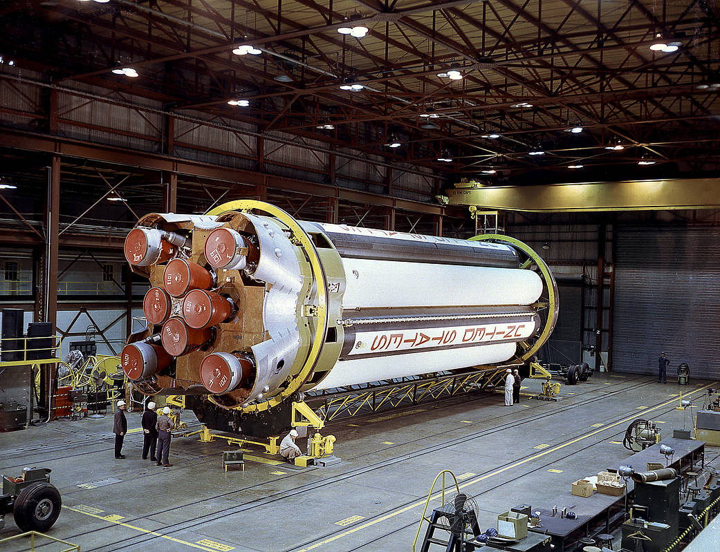 This week in 1961, NASA Marshall Space Flight Center engineers readied the Saturn I S-I stage for checkout in Building 4705. 