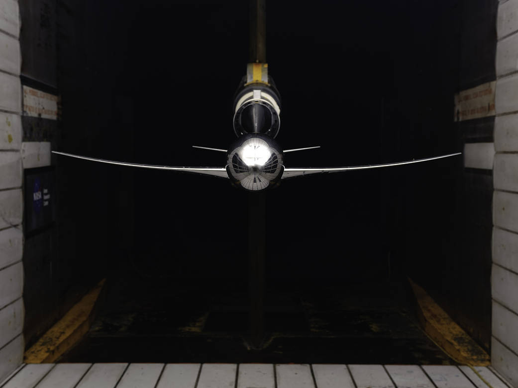 model of generic transport airplane in wind tunnel