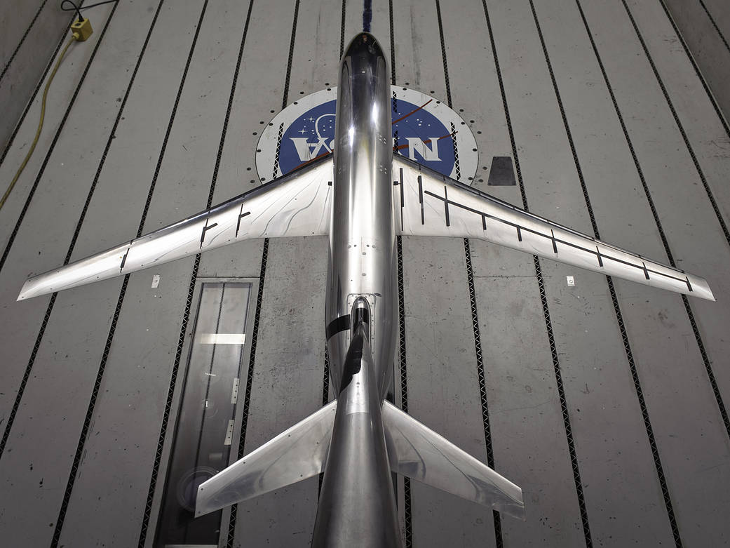 model of generic transport airplane in wind tunnel