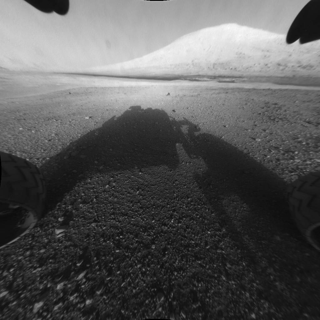 This image was captured by NASA's Mars rover Curiosity shortly after it landed on the Red Planet on the evening of Aug. 5, 2012 