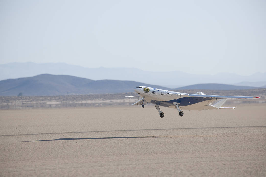 Blended Wing Body Aircraft Lifts off Rogers Dry Lake.