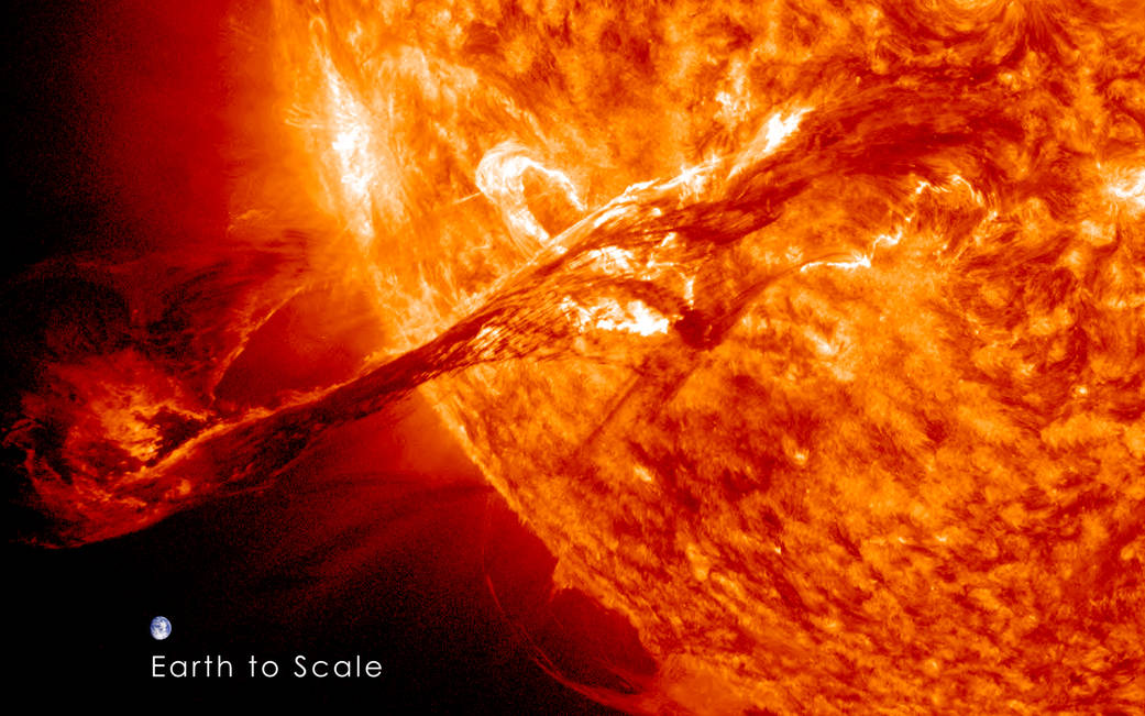 Massive Filament Eruption, with Superimposed Earth for Scale