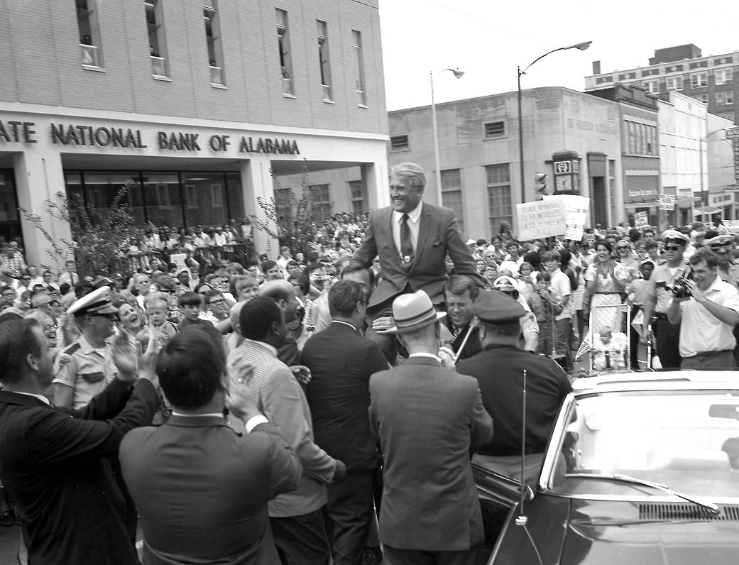 This week in 1969, Huntsville city officials carry Wernher von Braun on their shoulders following the completion of Apollo 11.