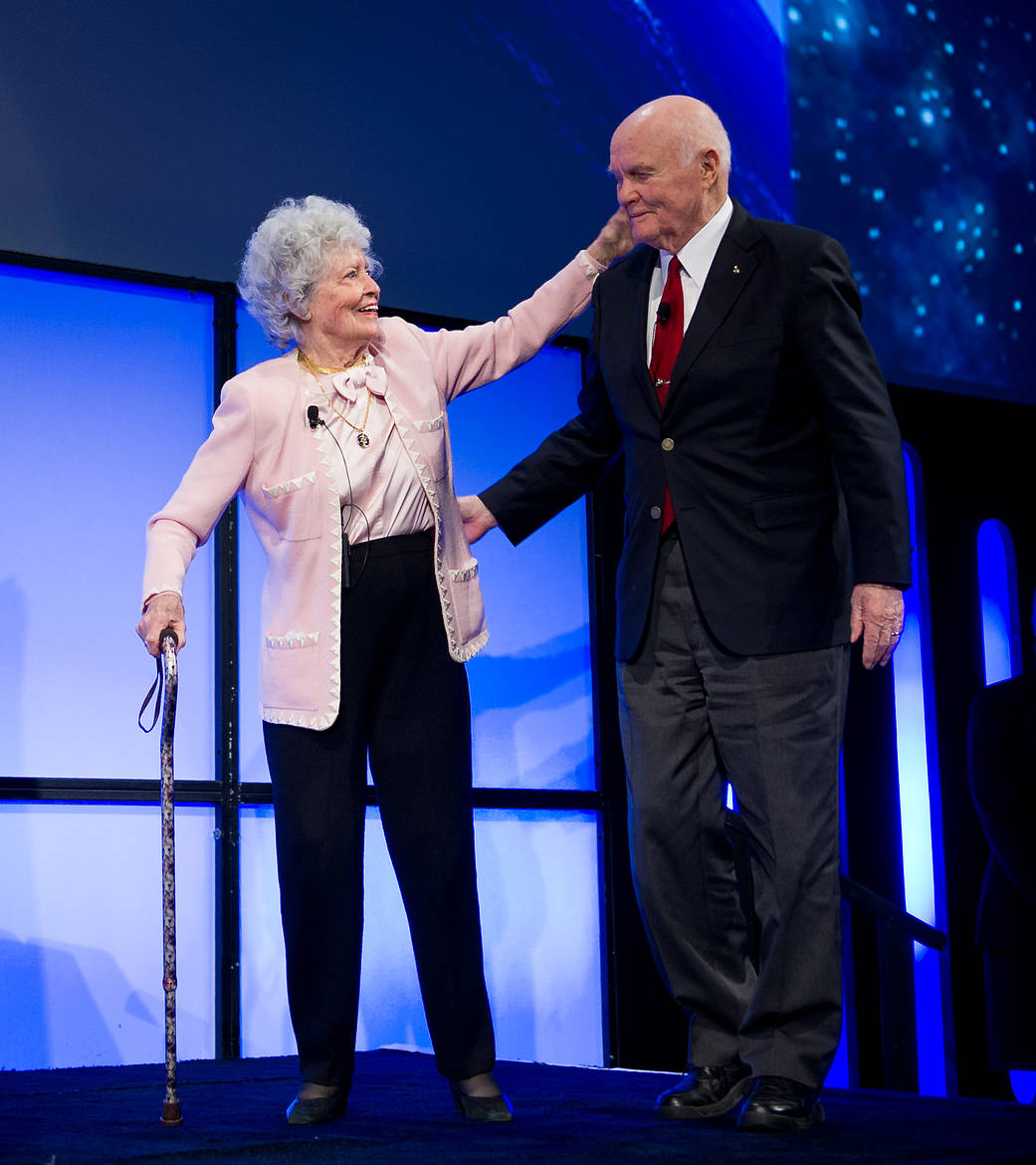 Sen. John Glenn and his wife Annie onstage