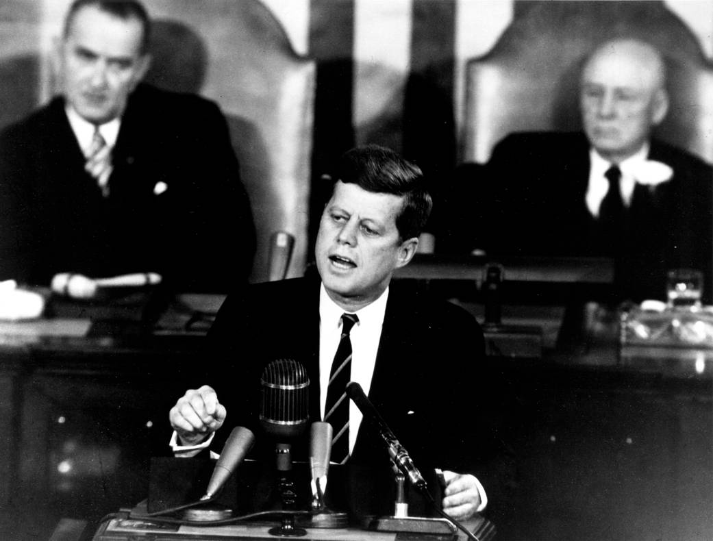 President John F. Kennedy commits the United States to a lunar mission before a joint session of Congress, May 25, 1961.