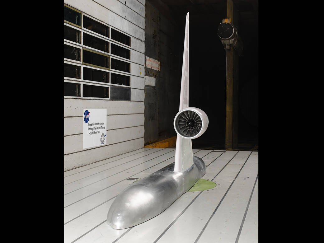 model of Ultra High Bypass Semi Span airplane in wind tunnel