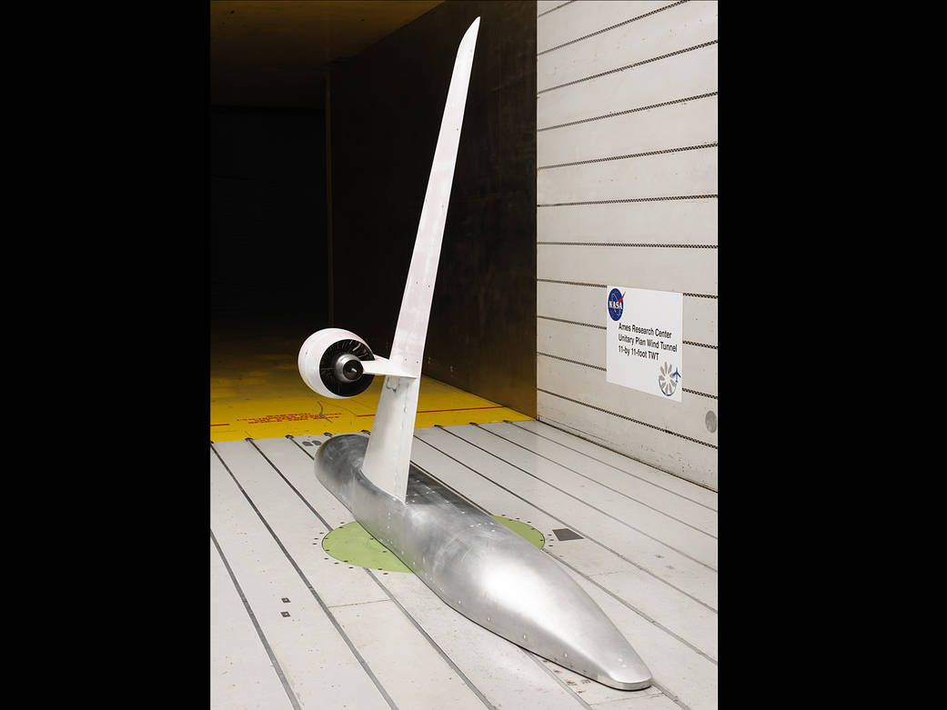 model of Ultra High Bypass Semi Span airplane in wind tunnel