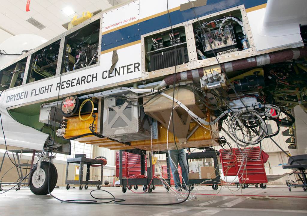 The payload bays of NASA's high-altitude Global Hawk environmental science aircraft are jammed with 11 specialized science instr