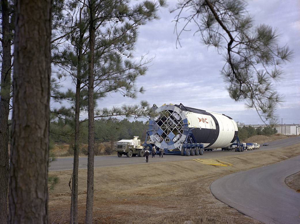 Saturn V S-IC-T Stage Heads to Test Stand